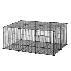 Pawhut Diy Pet Playpen Cage 22 Piece Withdoor Bunny Chinchilla Hedgehog Guinea Pig - Black