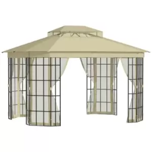 Outsunny 3.7 X 3M Patio Gazebo Garden Shelter With Mosquito Netting - Beige