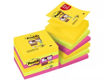Post It 3M Super Sticky 76 x 76mm Z Notes Assorted 12 x 90 Sheets RIO 93 Free Gratis