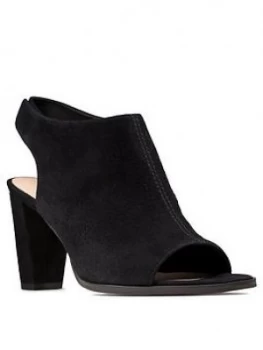 Clarks Kaylin85 Sling Leather Peep Toe Sandal - Black Suede, Size 5, Women