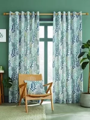 Catherine Lansfield Hartwood Leaf Print Eyelet Curtains In Green