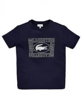Lacoste Boys Short Sleeve Croc Logo T-Shirt - Navy, Size 16 Years