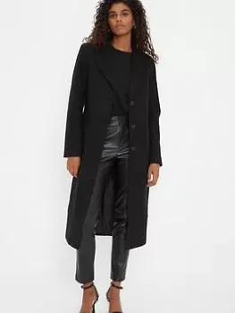Dorothy Perkins Single Breasted Maxi Coat - Black, Size L, Women