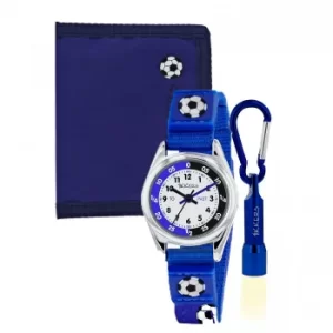 Tikkers Blue Time Teacher Canvas Rip Football Strap Watch Set
