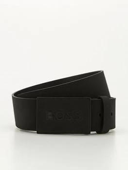 BOSS Icon Plaque Leather Belt - Black, Size 95 Cms, Men