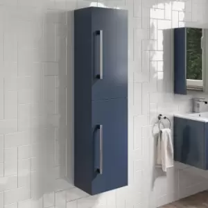 Blue Wall Mounted Tall Bathroom Cabinet with Chrome Handles 350mm - Ashford