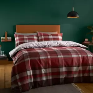 Catherine Lansfield Brushed Tartan Check Reversible Duvet Cover Set, Red, Double