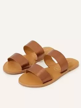 Accessorize Two Strap Leather Wide Fit Sliders, Metal, Size 37, Women