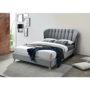 Birlea Elm Grey Velvet Fabric Bed with Cushioned Headboard 4ft6 Double 135 cm