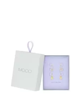 Mood Two Tone Opal And Crystal Heart Charm Multipack Earrings - Gift Boxed, Silver, Women