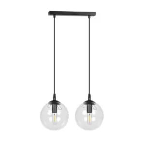 Cosmo Black Globe Bar Pendant Ceiling Light with Clear Glass Shades, 2x E14