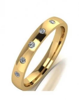 Love DIAMOND 9ct Gold 10 Point Diamond Set 4mm Court Wedding Band, Gold, Size H, Women