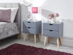 GFW Nyborg 2 Drawer Dark Grey Set of 2 Bedside Cabinets Flat Packed