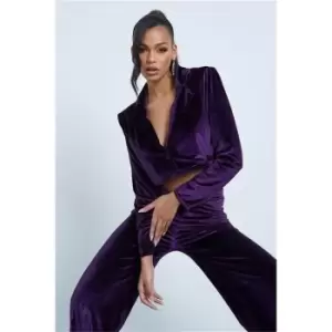 I Saw It First Purple Co Ord Velvet Single Breasted Cropped Blazer With Shoulder Pads - Purple