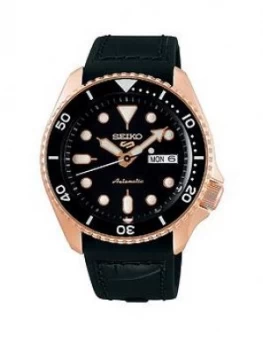 Seiko Seiko 5 Black Croc Leather Strap Rose Gold Black Dial Watch