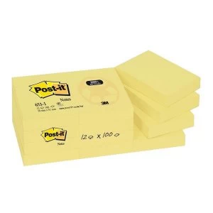 Post it Sticky Notes Recycled Canary Yellow 12 x 100 Sheets