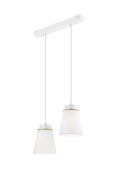 Agustino Bar Pendant Ceiling Light, Fabric Shade, White , 2x E27