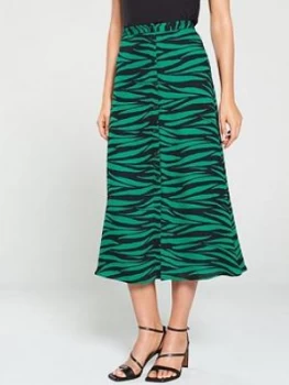 Whistles Tiger Print Button Through Skirt - Green Multi