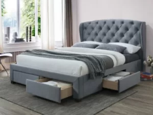 Birlea Hope 4ft6 Double Grey Velvet Upholstered Fabric 4 Drawer Bed Frame