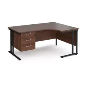 Office Desk Right Hand Corner Desk 1600mm With Pedestal Walnut Top With Black Frame 1200mm Depth Maestro 25 MC16ERP3KW