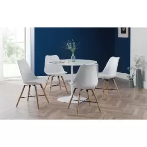 Julian Bowen - Dining Set - Blanco Round White Table & 4 Kari White Chairs