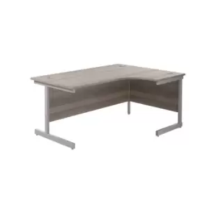 1800X1200 Single Upright Right Hand Radial Desk Grey Oak - Silver + Desk High Ped