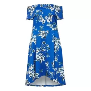 Mela London Blue Floral Bardot Dipped Hem Dress - Blue