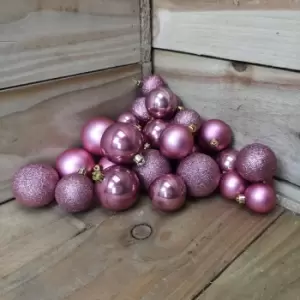 Assorted Shatterproof 30 Piece Christmas Shiny, Matte Glitter Velvet Pink Baubles