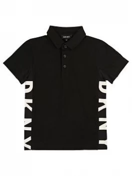 DKNY Boys Short Sleeve Side Logo Polo, Black, Size 12 Years