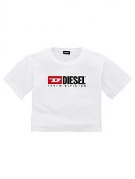 Diesel Girls Short Sleeve Boxy Cropped T-Shirt - White