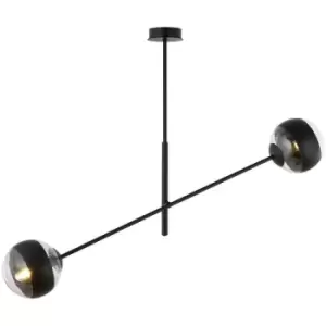 Emibig Linear Black Contemporary Pendant Ceiling Light with Clear,Black Glass Shades, 2x E14