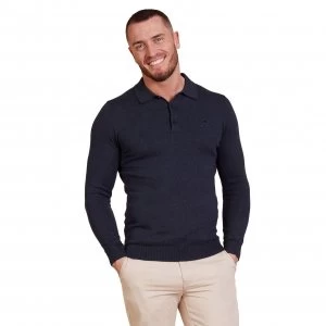 Raging Bull Navy Blue Long Sleeve Signature Knitted Polo Shirt - S