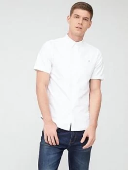 Farah Brewer Short Sleeve Oxford Shirt - White, Size 2XL, Men
