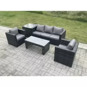 Fimous - Lounge Rattan Sofa Set Outdoor Garden Furniture Oblong Rectangular Coffee Table With 2 Chairs Side Table