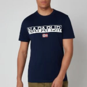 Napapijri Mens Saras Solid Large Logo T-Shirt - Medieval Blue - XXL