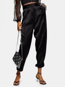 Topshop Satin Tapered Fit Trousers ; Black