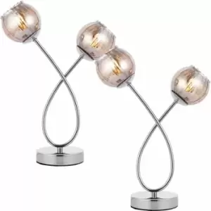 2 pack Touch On/Off Table Lamp Chrome & Smoke Mirror Glass Pretty Bedside Light