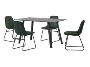 Seconique Berlin Black Dining Table and 4 Lukas Green Velvet Chairs
