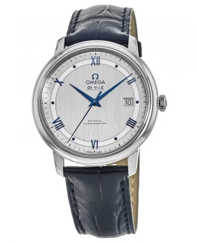 Omega De Ville Prestige Co-Axial 39.5mm Grey & Blue Dial Leather Strap Mens Watch 424.13.40.20.02.003 424.13.40.20.02.003