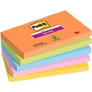 Post-it Super Sticky Notes 76 x 127mm Blue, Green, Orange, Pink, Yellow Rectangular Plain 5 Pads of 90 Sheets