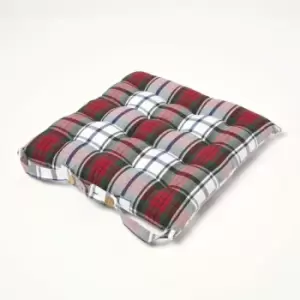 Macduff Tartan Seat Pad with Button Straps 100% Cotton 40 x 40cm - Homescapes