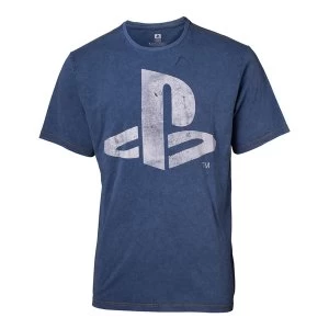 Sony Playstation Logo Faux Denim XXL Male T-Shirt - Blue