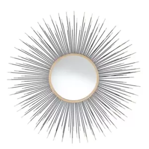 Pacific Black and Gold Metal Starburst Round Wall Mirror