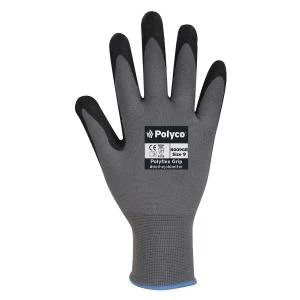 Polyco Polyflex Grip 8009GR Size 9 Seamless Nylon Gloves Nitrile Dot
