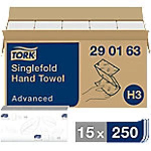 Tork Folded Hand Towels H3 Advanced 2 Ply V-fold White 15 Pieces of 250 Sheets