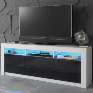 TV Unit 160cm Sideboard Cabinet Cupboard TV Stand Living Room High Gloss Doors - White & Black - White & Black