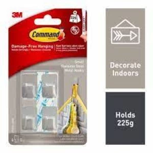 Command Stainless Steel Self Adhesive Hooks 4 Pack