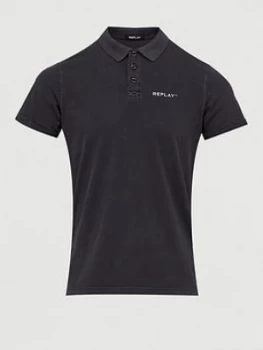 Replay Jersey Polo Shirt - Black, Size S, Men