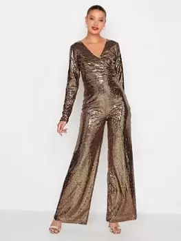 Long Tall Sally Gold Sequin Wrap Jumpsuit, Gold, Size 10-12, Women