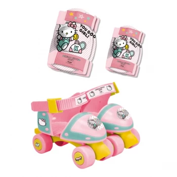 Hello Kitty - Childrens Quad Skates & Protective Pads Set - Pink/White